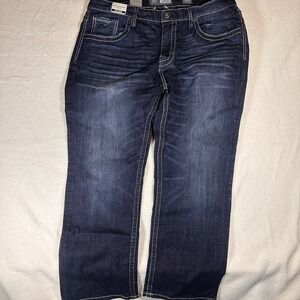 BKE Derek Mens Jeans Sz 40 W. 29 Inseam Dark Wash Thick Stitch Whiskered